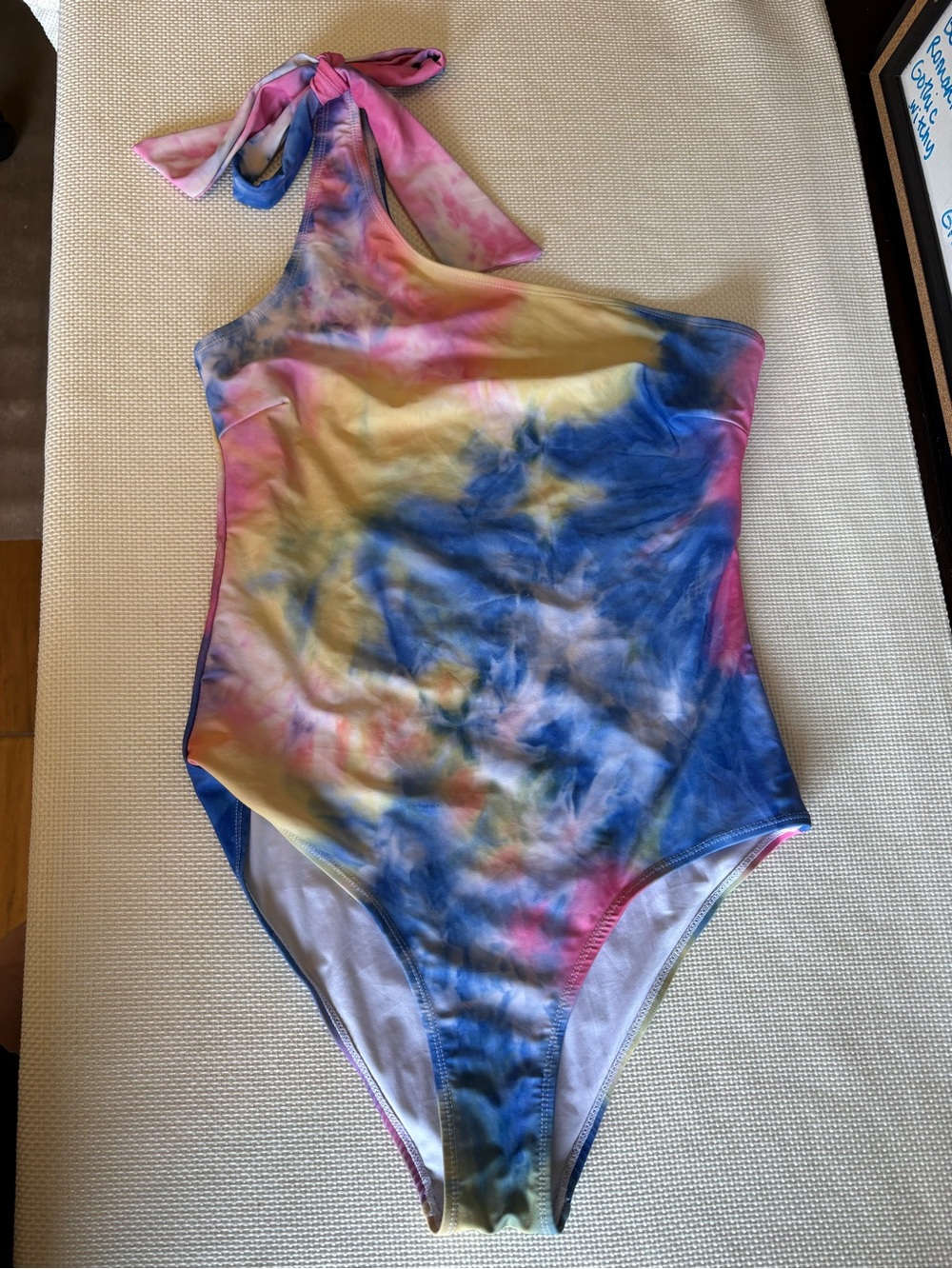 Women's Large Tie Dye One Piece Swimsuit Pink Blue Yellow One shoulder
